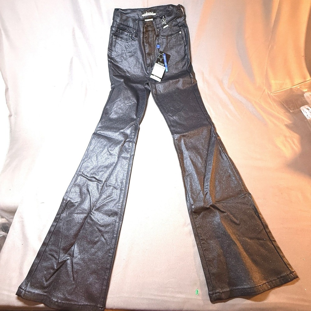 Vibrant MIU Metallic Bootcut‎ Pants Junior 13 Black NEW Shimmer-coated